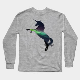 Aurora Borealis unicorn Silhouette Long Sleeve T-Shirt